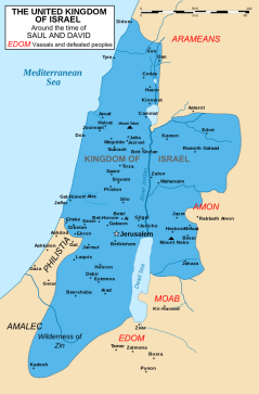 Map of the United Kingdom of Israel, around the time of David and Saul (11th century B.C.). Source: Wikipedia