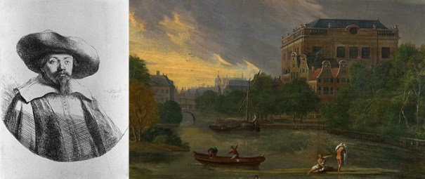 Portrait of Rabbi Mennaseh ben Israel by Rembrandt, source Wikipedia.  Painting of Qahal Qaddosh Talmud-Toráh, artist not cited, source jewishhistoryamsterdam.com