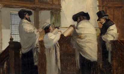 Jacques Emile Edouard Brandon (1831-1897), «Un ragazzo legge la Torah durante la cerimonia del Bar Mitzvah»